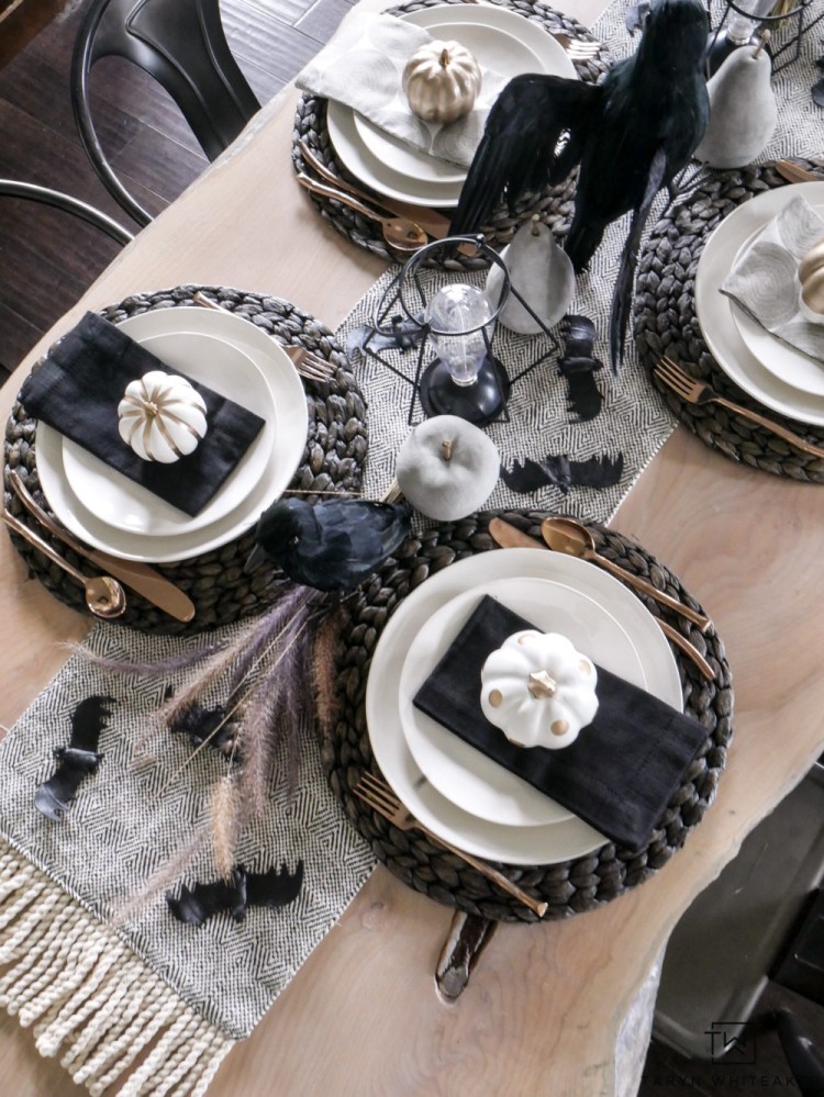 Black and White Halloween Table Decorations - Taryn Whiteaker Designs