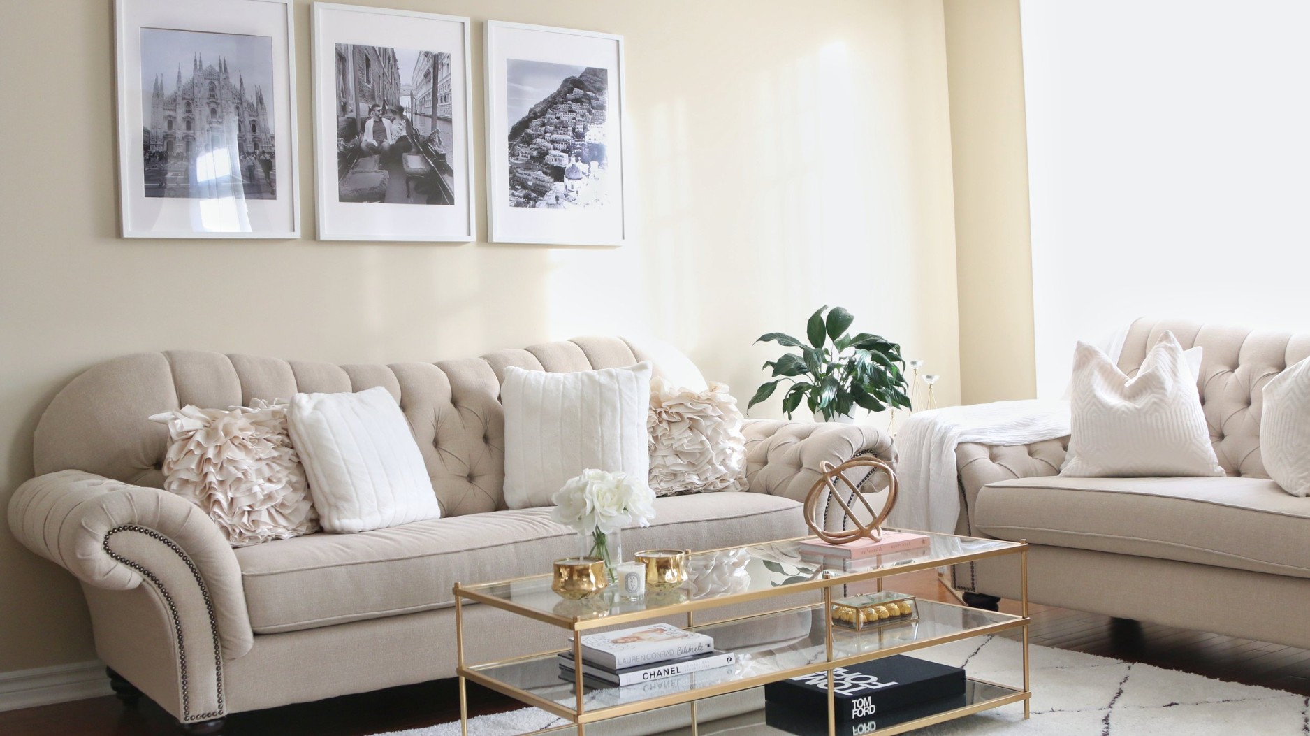 Living Room Tour - White, Beige, Gold Decor — H A N A N