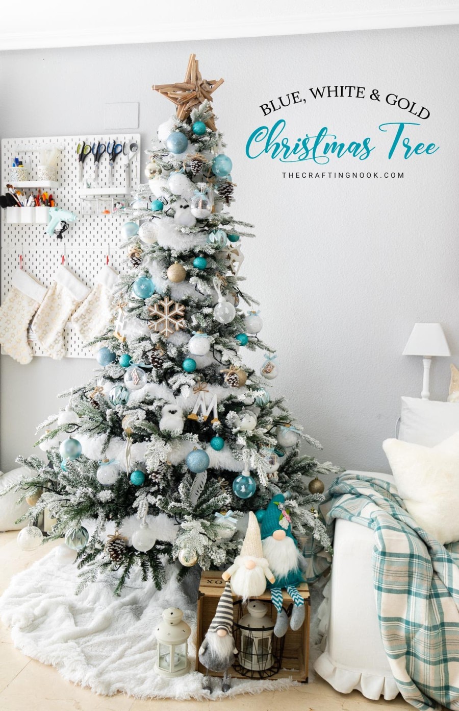 White, Blue and Gold Christmas Tree Decor  - The Crafting Nook